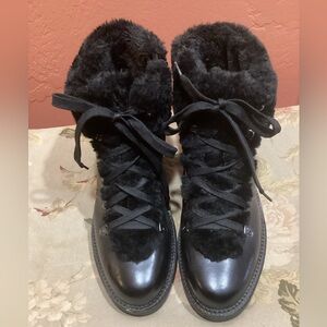 Women's Lands End Black Fur-Lined Leather Boots